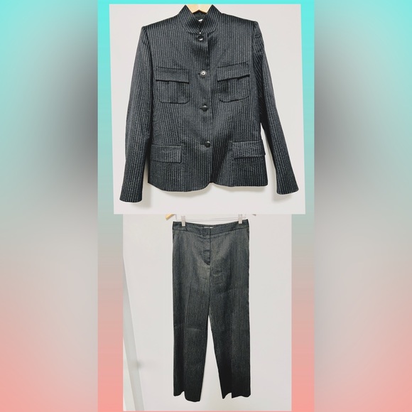 MaxMara Black and Gray Pinstripe Wool Blazer/Jacket. - Picture 3 of 15